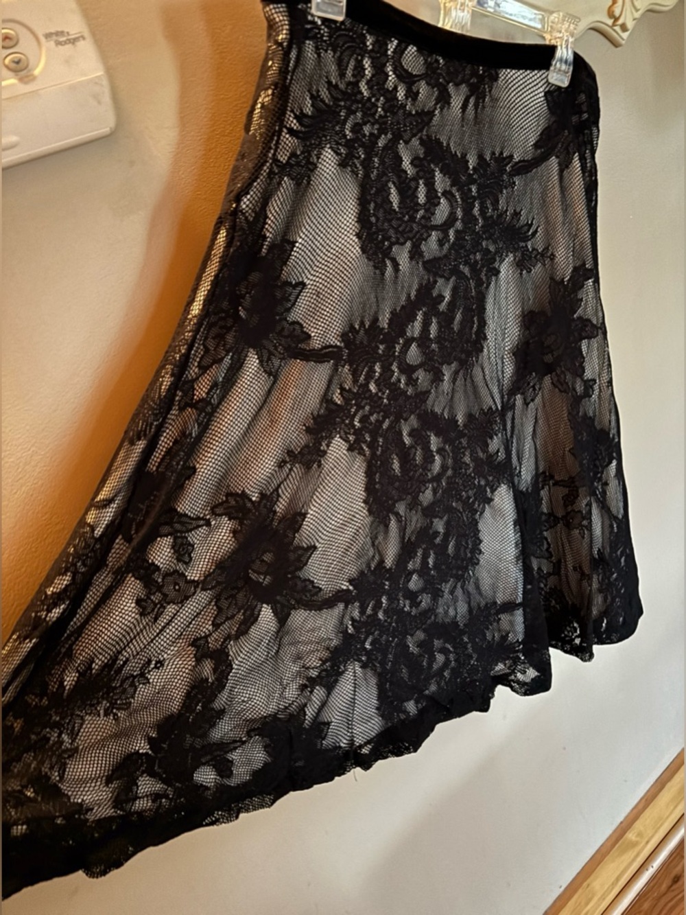 JPR Separates Chantilly Lace Black Midi Skirt Witchy Whimsigoth Boho Chic Sz 14